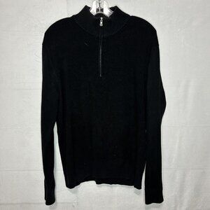Michael Kors Black Ribbed Mock Neck Long Sleeve 1/4 Zip Pullover Sweater Sz M